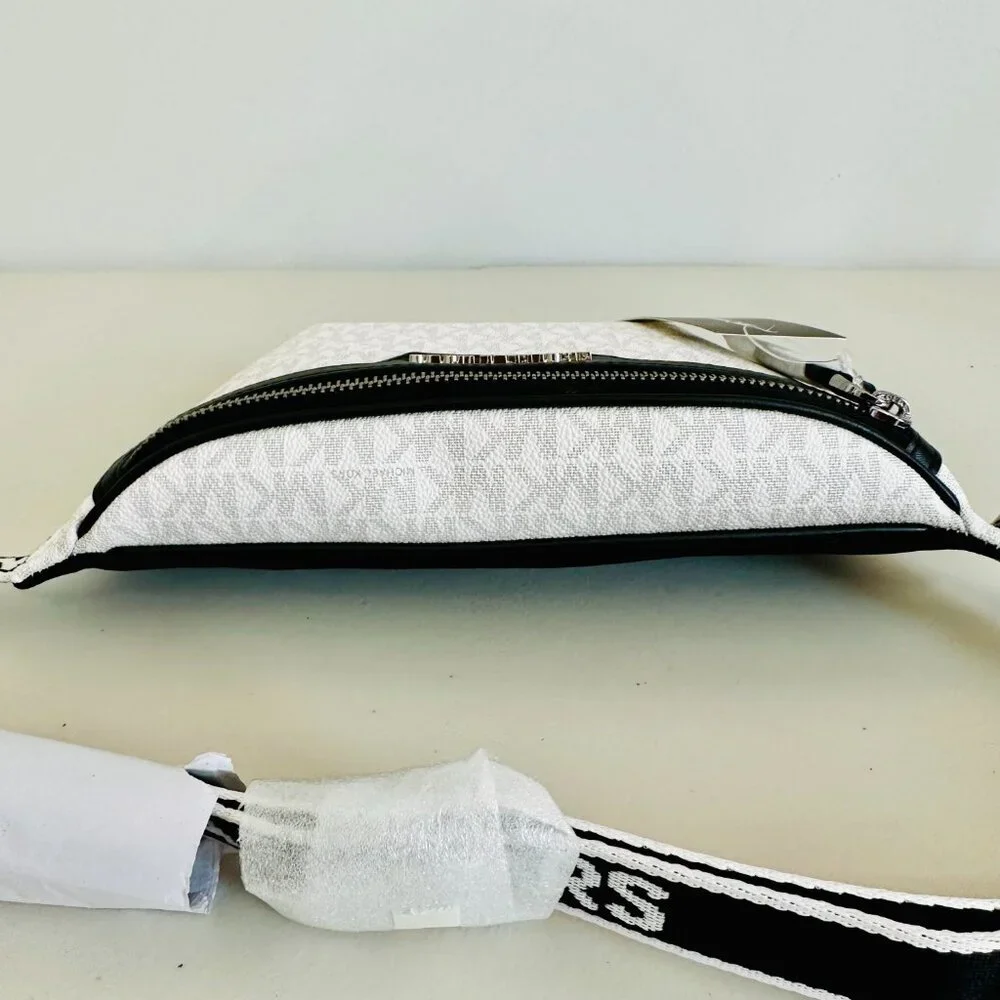 MICHAEL KORS MK SIGNATURE LOGO COOPER BELT BAG BRIGHT WHITE UNISEX